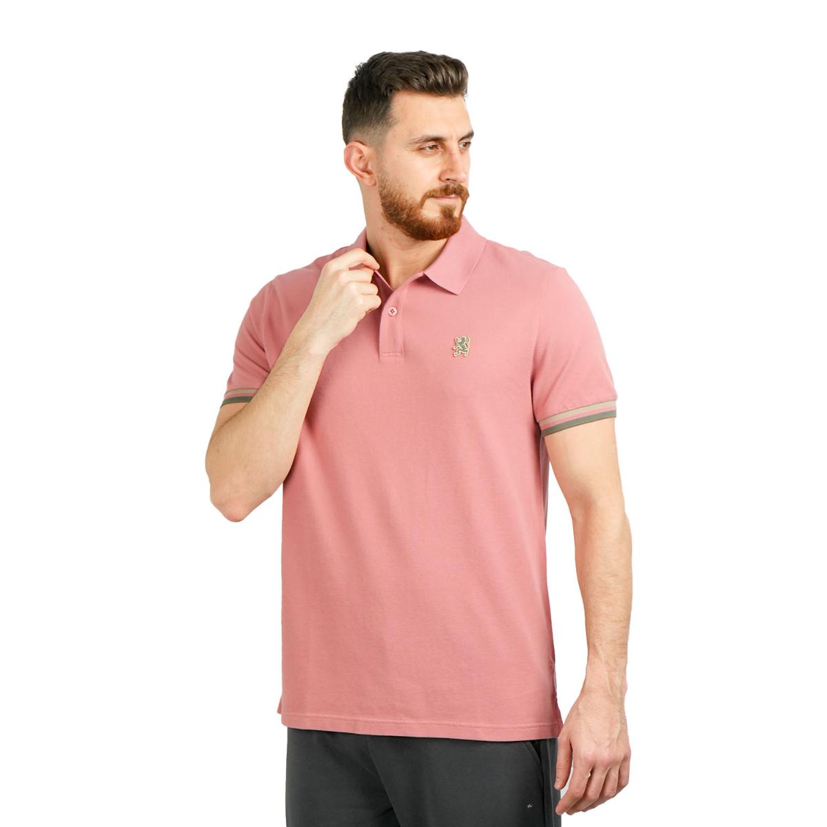 قميص بولو قطني بيكيه بياقة محبوكة مسطحة وأكمام قصيرة مطرزة بلون موحد (قميص بولو رياضي)