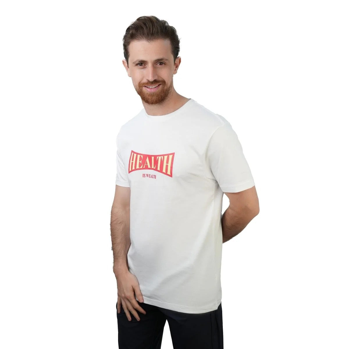 تيشيرت قطني مطبوع بأكمام قصيرة ورقبة دائرية وياقة دائرية