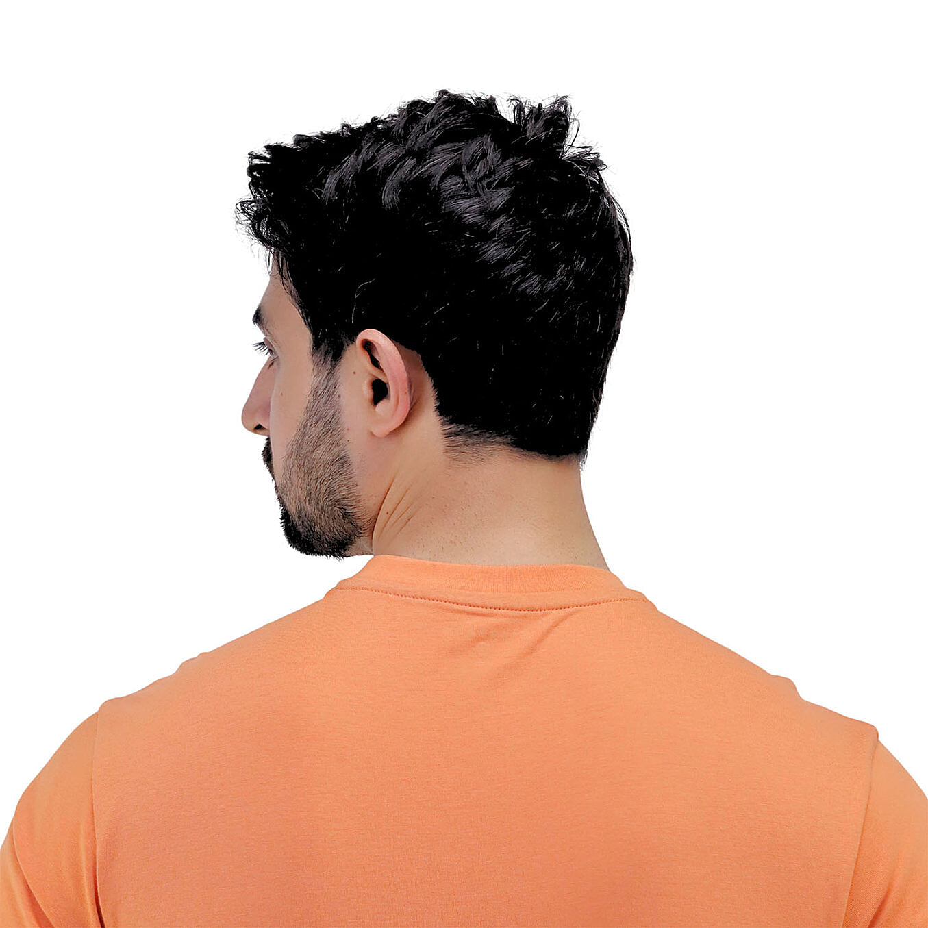 تيشيرت قطني ضيق بأكمام قصيرة ورقبة دائرية وياقة دائرية