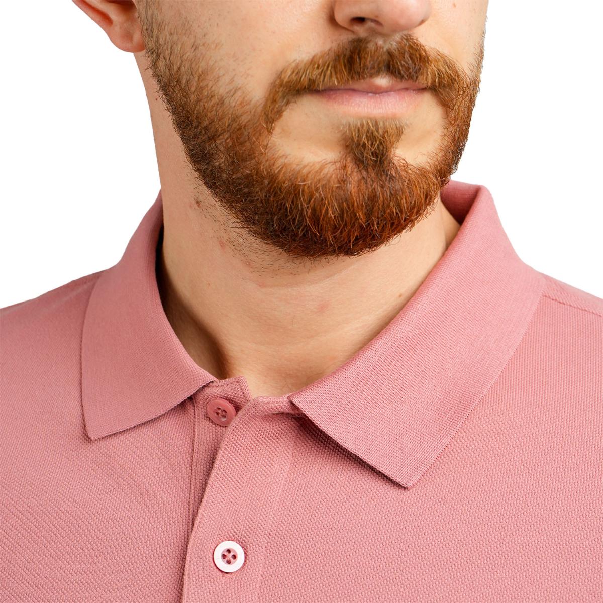 قميص بولو قطني بيكيه بياقة محبوكة مسطحة وأكمام قصيرة مطرزة بلون موحد (قميص بولو رياضي)