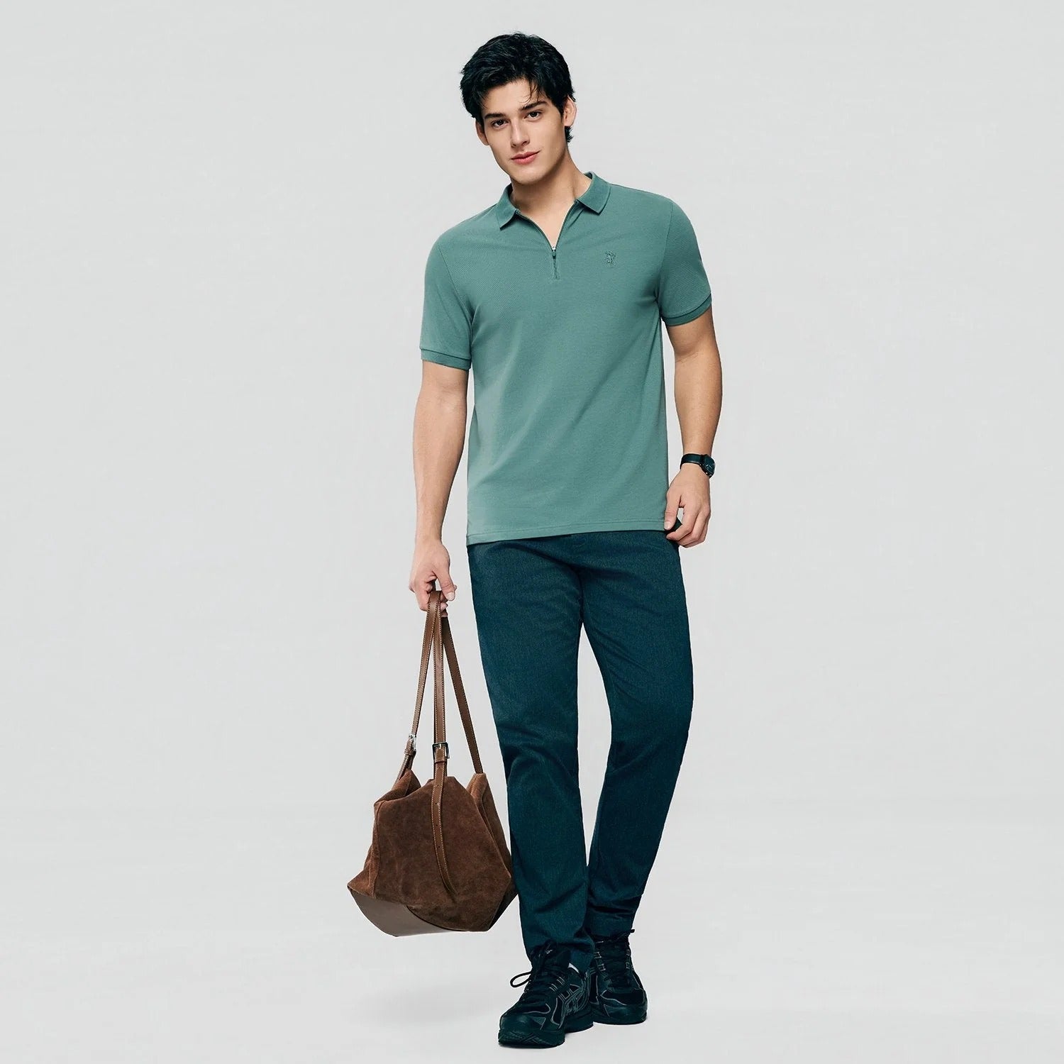 Men's Slim Fit Small Lion Zipper Polo