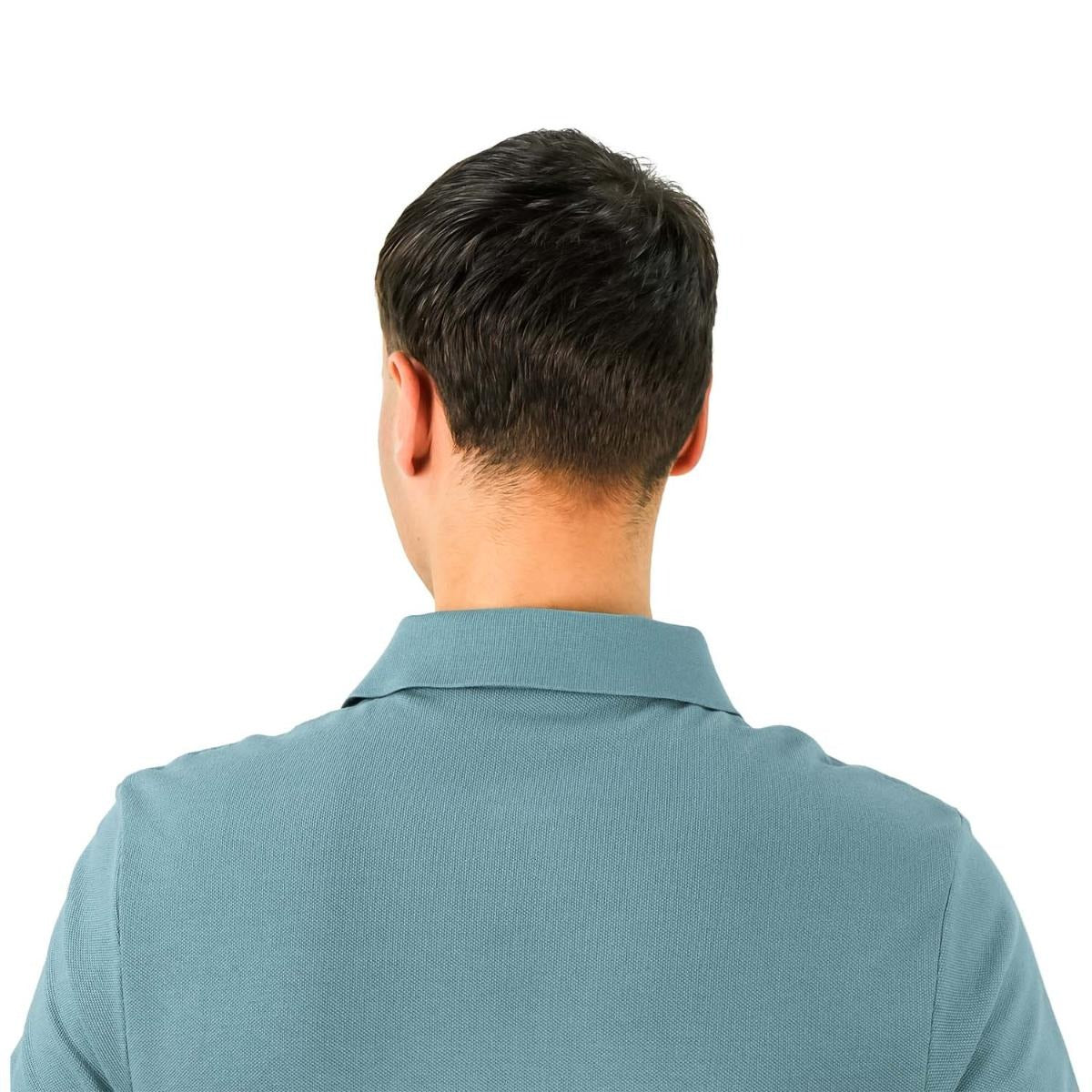 قميص بولو قطني بيكيه بياقة محبوكة مسطحة وأكمام قصيرة وقصة ضيقة مطرزة بلون سادة