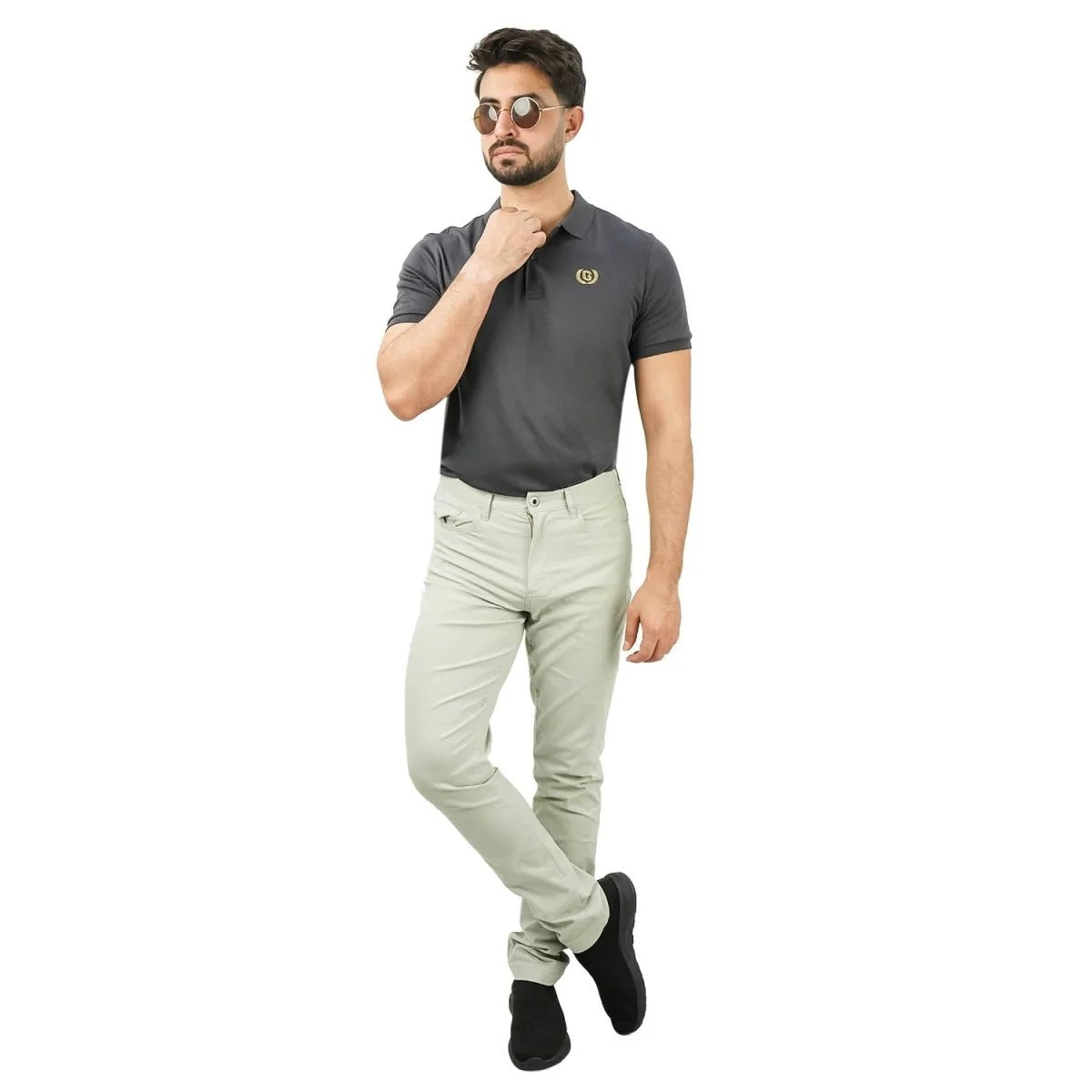 بنطال كاكي قطني/سباندكس بخصر عادي وقصة ضيقة (حزام خصر مطاطي 180)