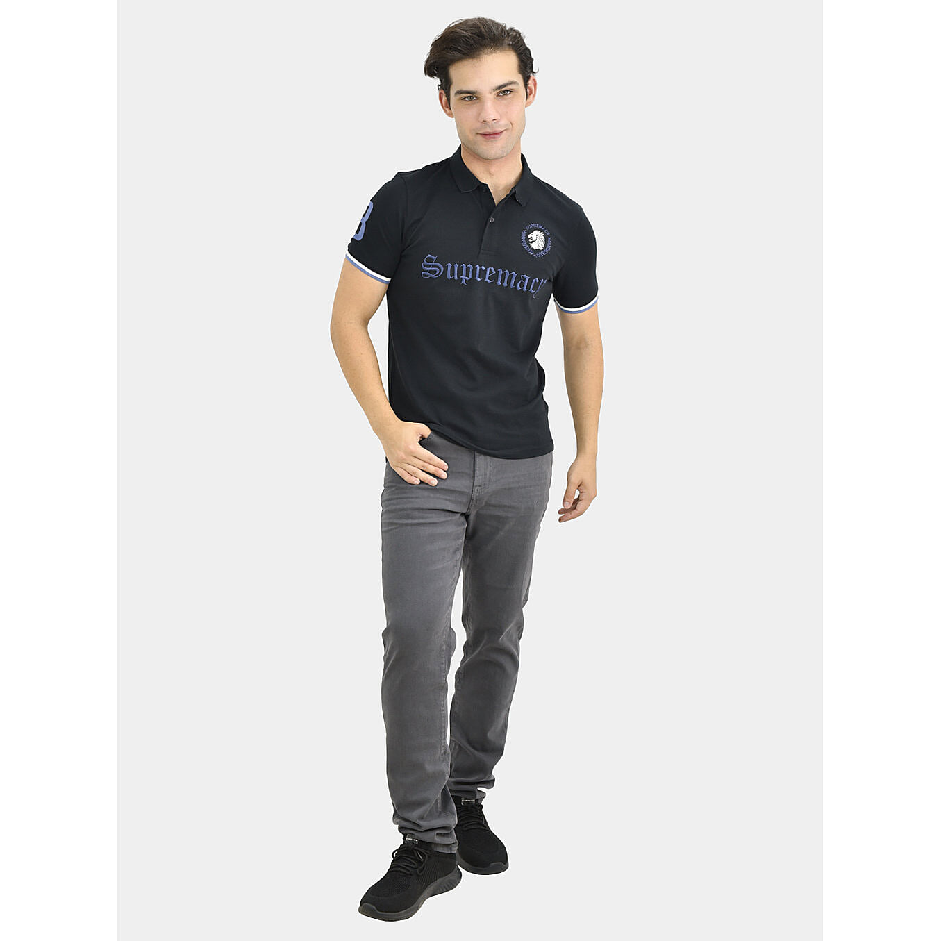 بنطلون جينز ضيق بقصة مدببة من القطن/السباندكس