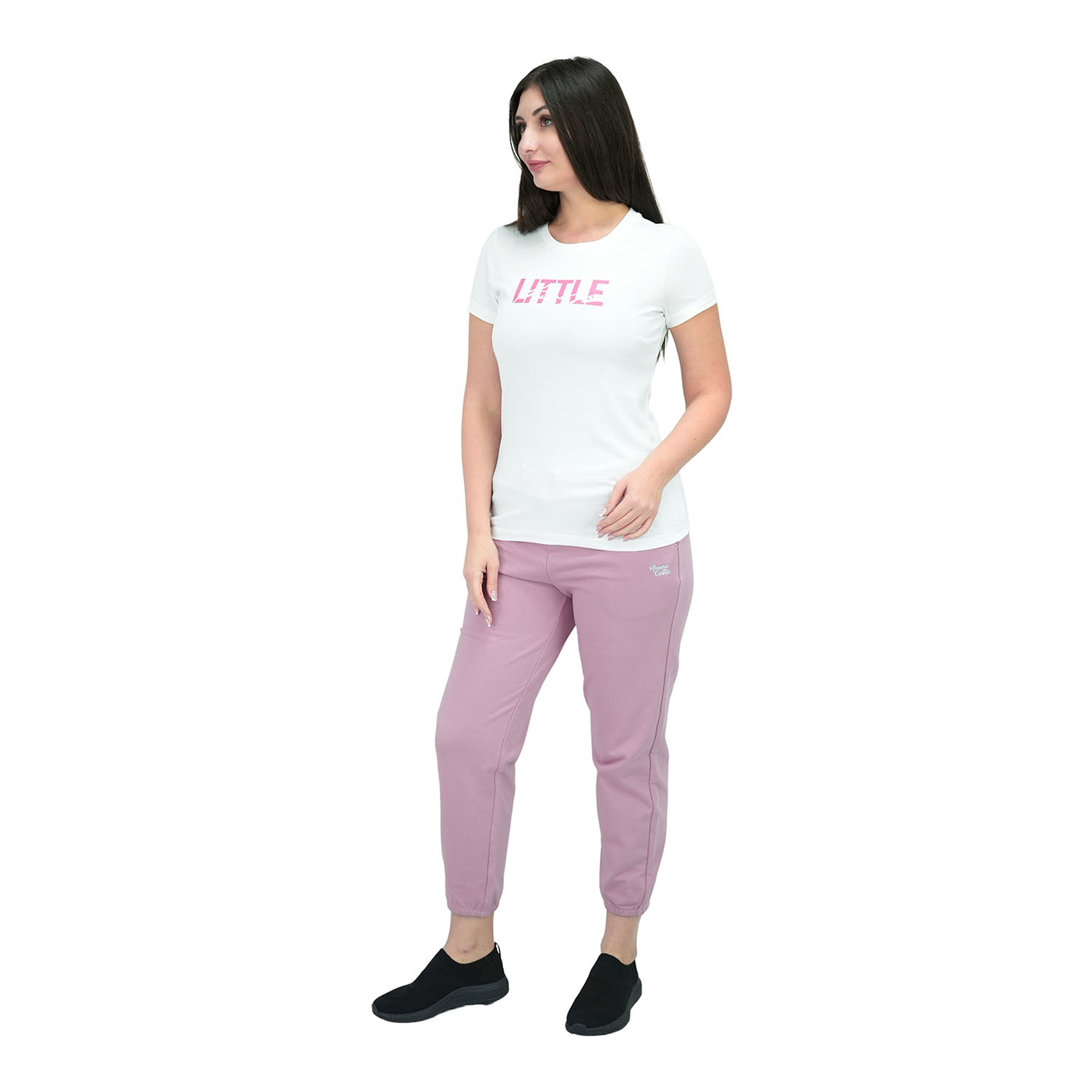 تيشيرت نسائي قطني جيرسي برقبة دائرية وأكمام قصيرة وطبعة عادية