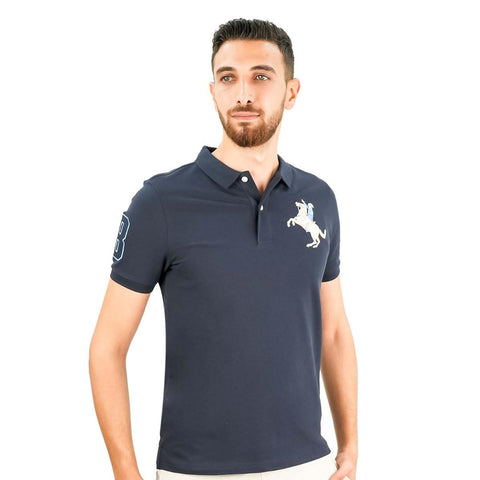 Cotton/Lycra Pique Flat Knitted Collar Short Sleeve Slim Embroidery Napoleon Polo