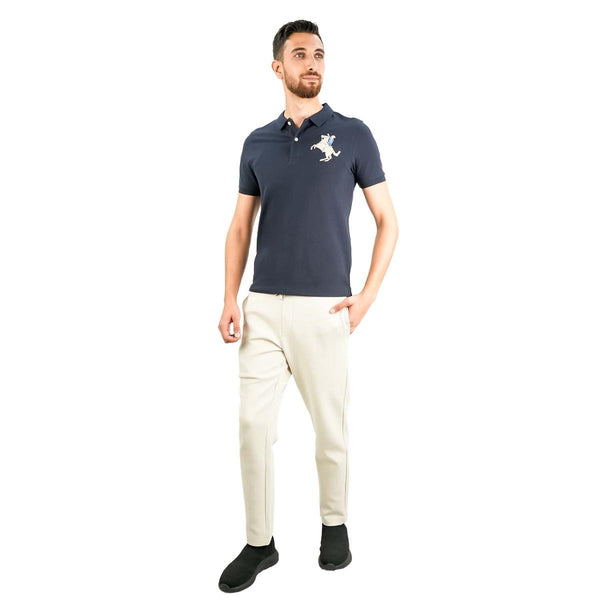 Cotton/Lycra Pique Flat Knitted Collar Short Sleeve Slim Embroidery Napoleon Polo