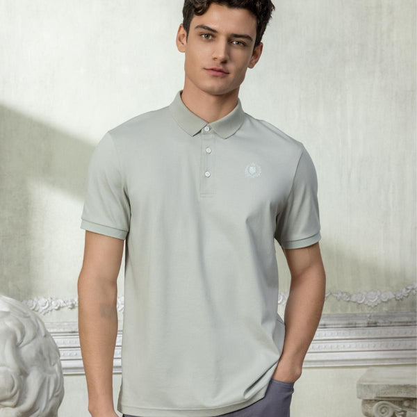 Cotton Interlock Knitted Collar Short Sleeve Slim Embroidery Liquid Touch Badge Polo