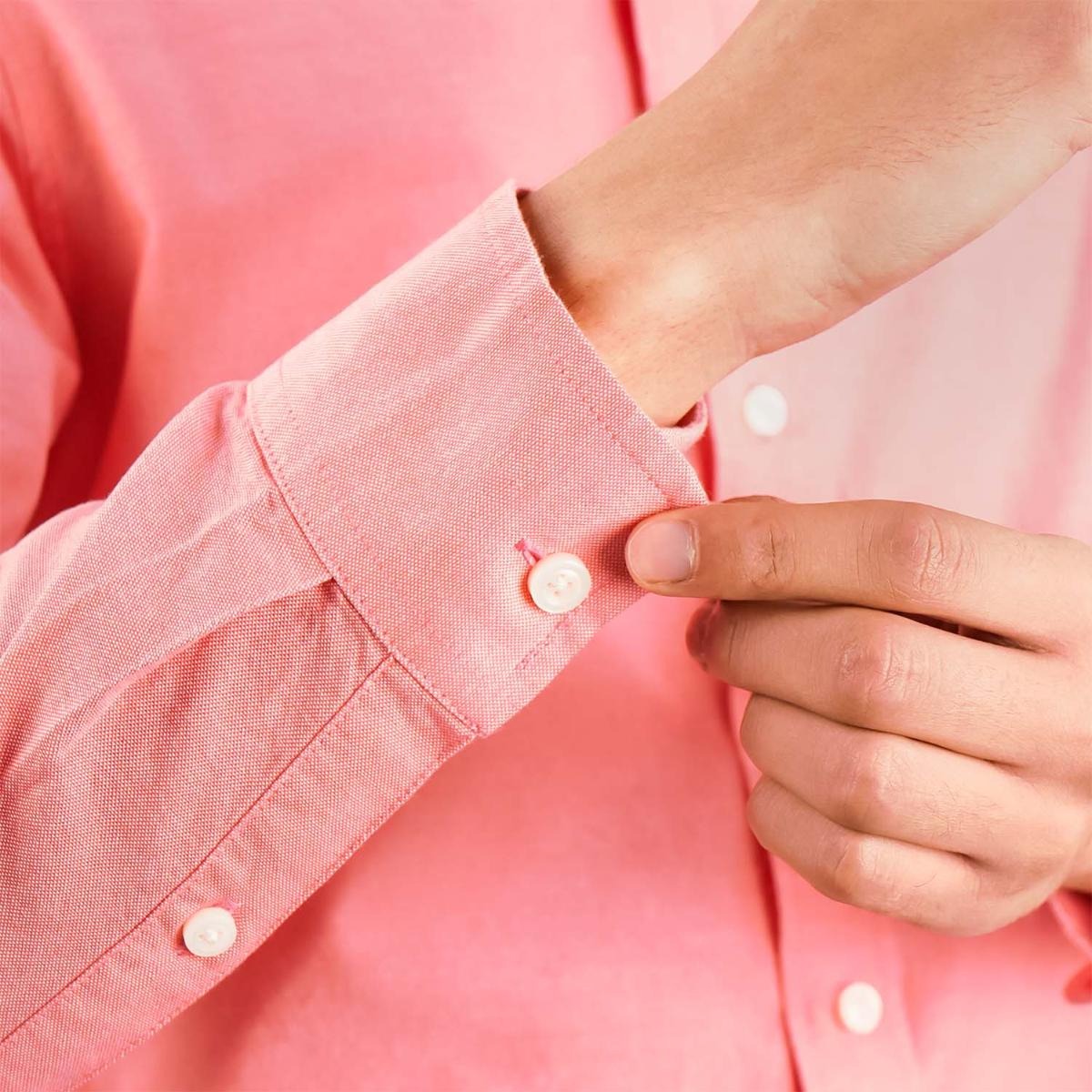 قميص قطني أكسفورد فلانيل بأكمام طويلة وقصة ضيقة مطرزة، قابل للغسل