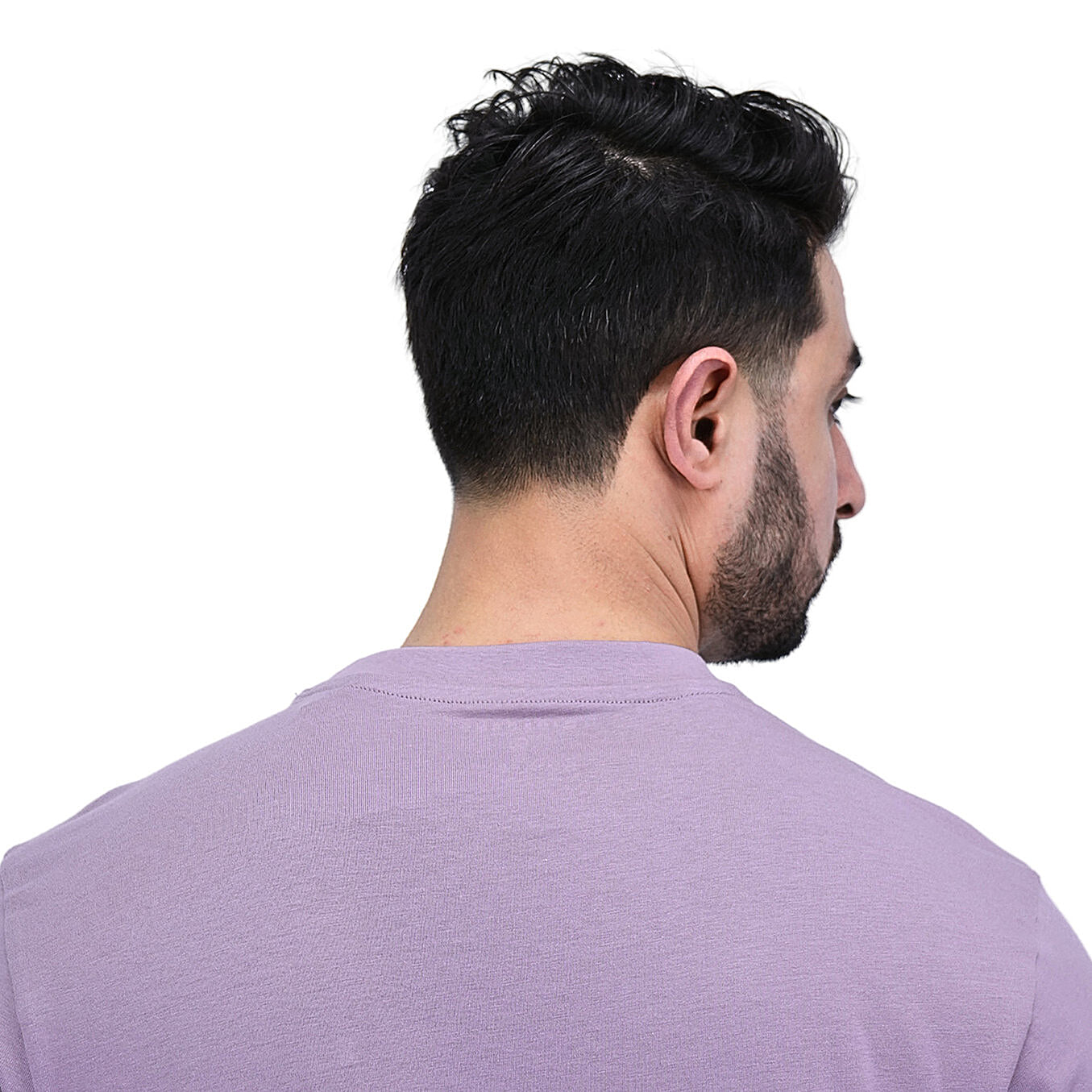 تيشيرت قطني ضيق بأكمام قصيرة ورقبة دائرية وياقة دائرية