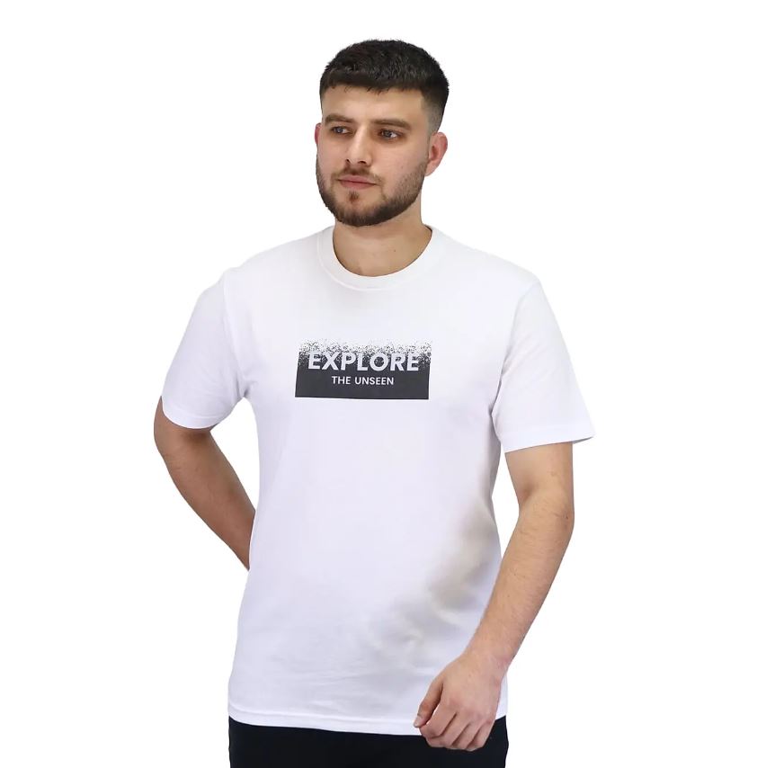 تيشيرت قطني مطبوع بأكمام قصيرة ورقبة دائرية وياقة دائرية