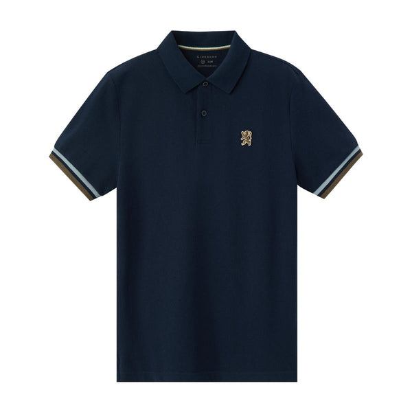 Cotton Pique Flat Knitted Collar Short Sleeve Slim Embroidery Solid Polo