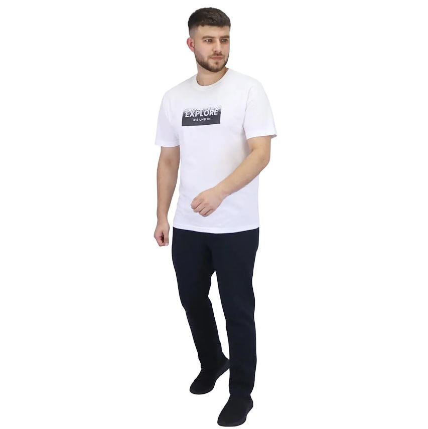 تيشيرت قطني مطبوع بأكمام قصيرة ورقبة دائرية وياقة دائرية