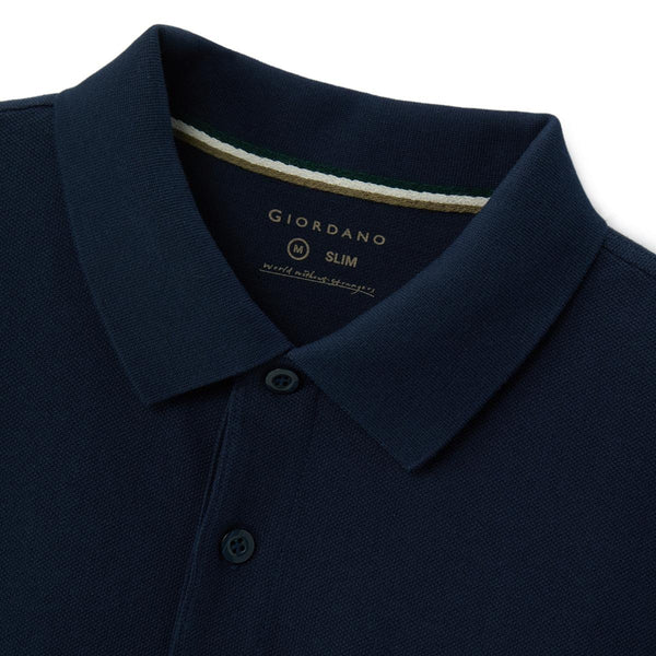 Cotton Pique Flat Knitted Collar Short Sleeve Slim Embroidery Solid Polo