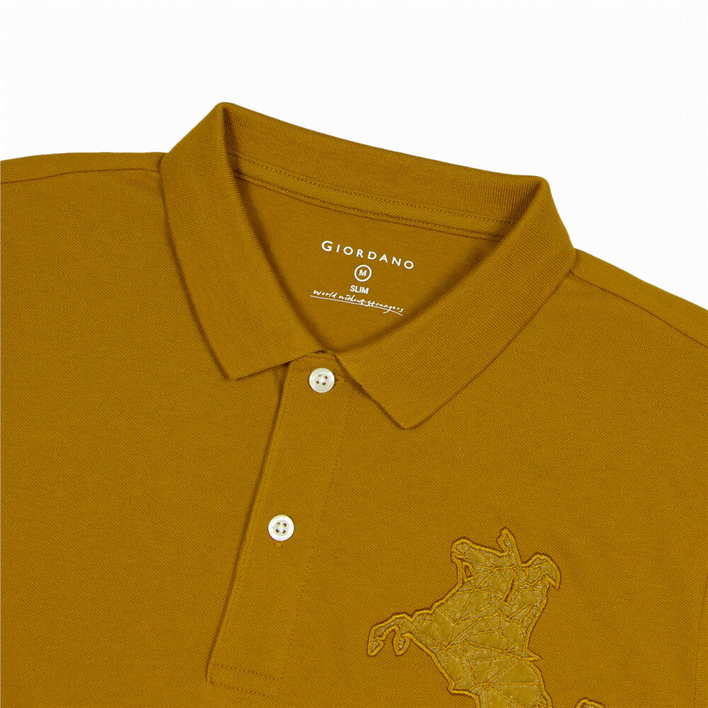 Cotton/Lycra Pique Knitted Collar Short Sleeve Slim Embroidery Bold Polo