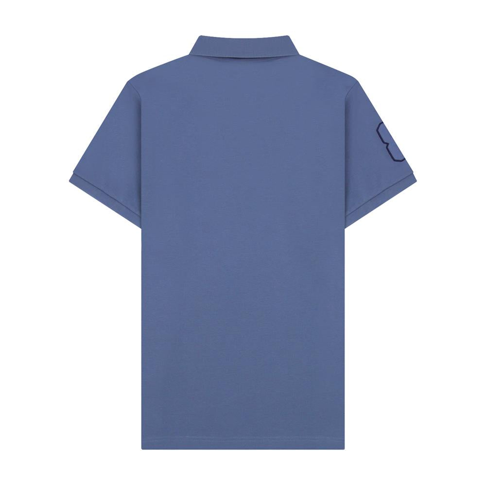 قميص بولو نابليون قصير الأكمام مطرز بتطريز رفيع، مصنوع من قماش البيكيه القطني/الليكرا، بياقة محبوكة مسطحة