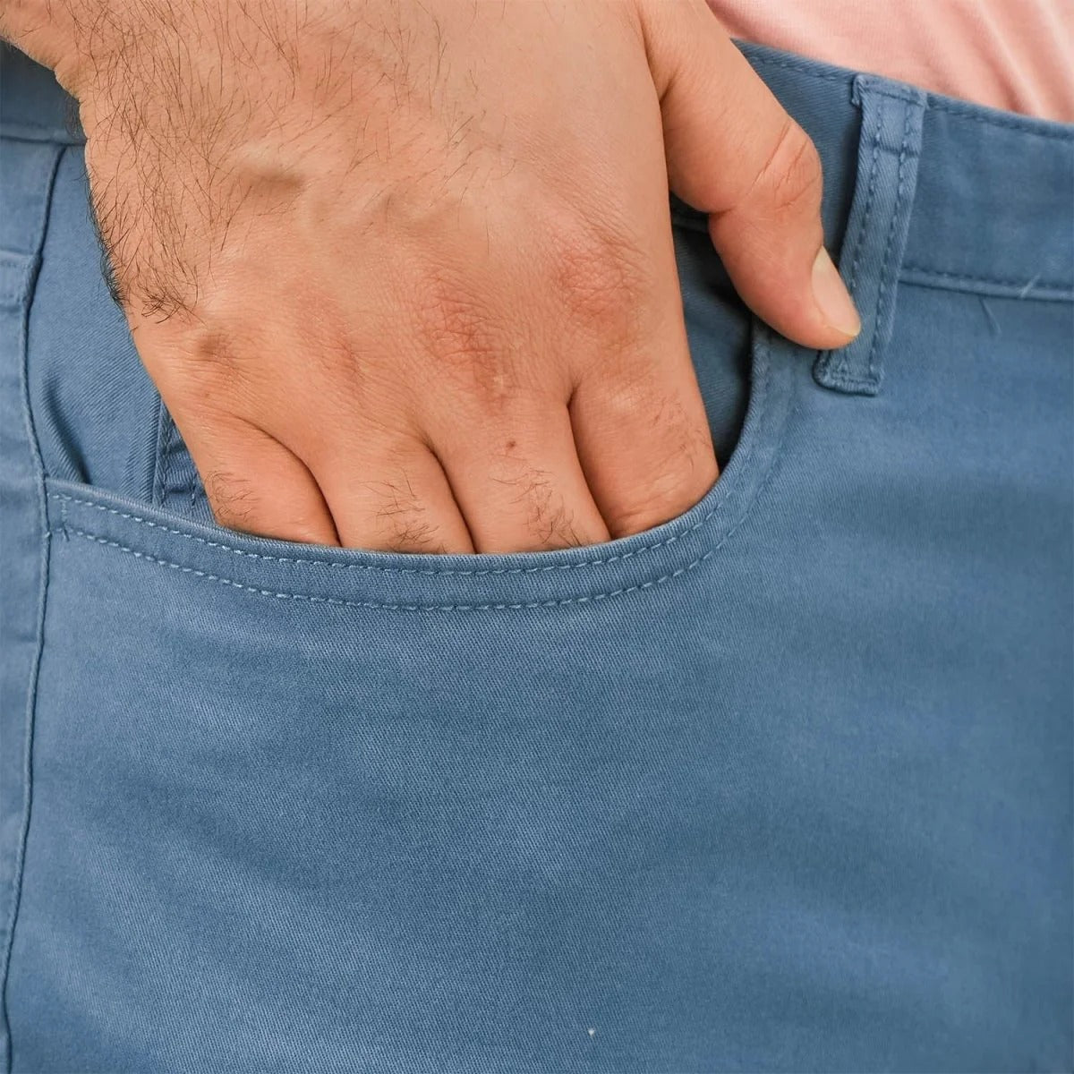 بنطال كاكي قطني/سباندكس بخصر عادي وقصة ضيقة (حزام خصر مطاطي 180)