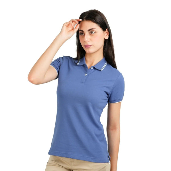 Women Cotton/Lycra Flat Knitted Collar Short Sleeve Classic Slim Solid Polo