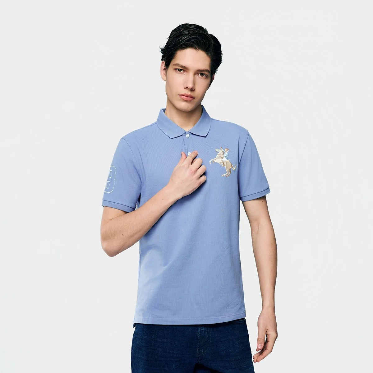 Men's Slim Fit Napoleon Embroidery Lycra Pique Polo