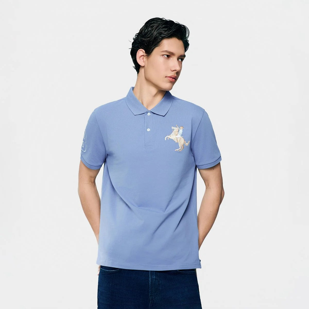 Men's Slim Fit Napoleon Embroidery Lycra Pique Polo