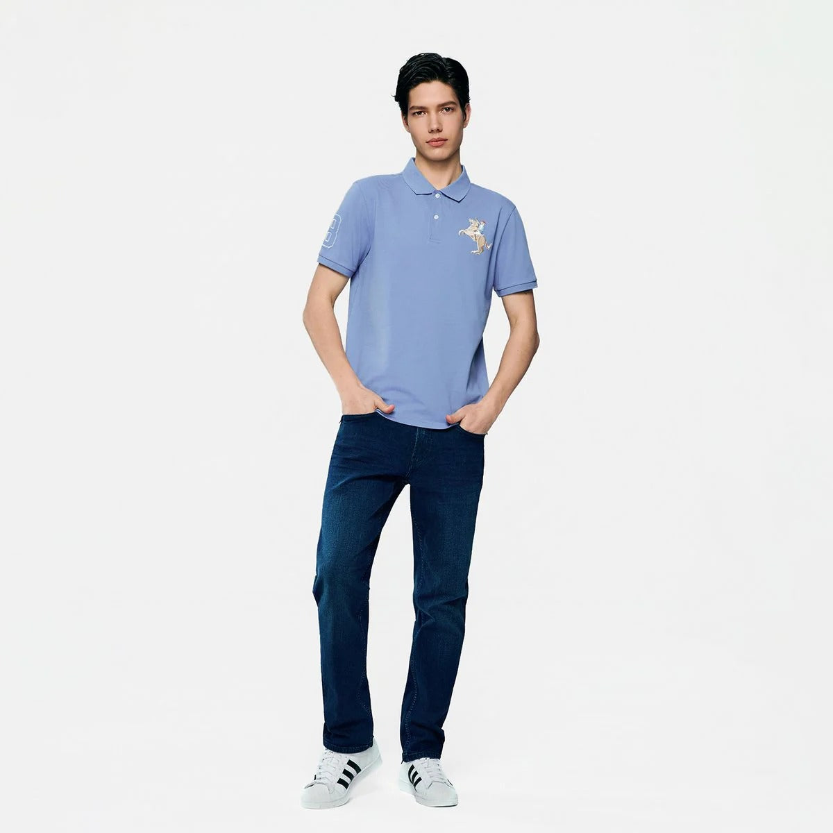 Men's Slim Fit Napoleon Embroidery Lycra Pique Polo