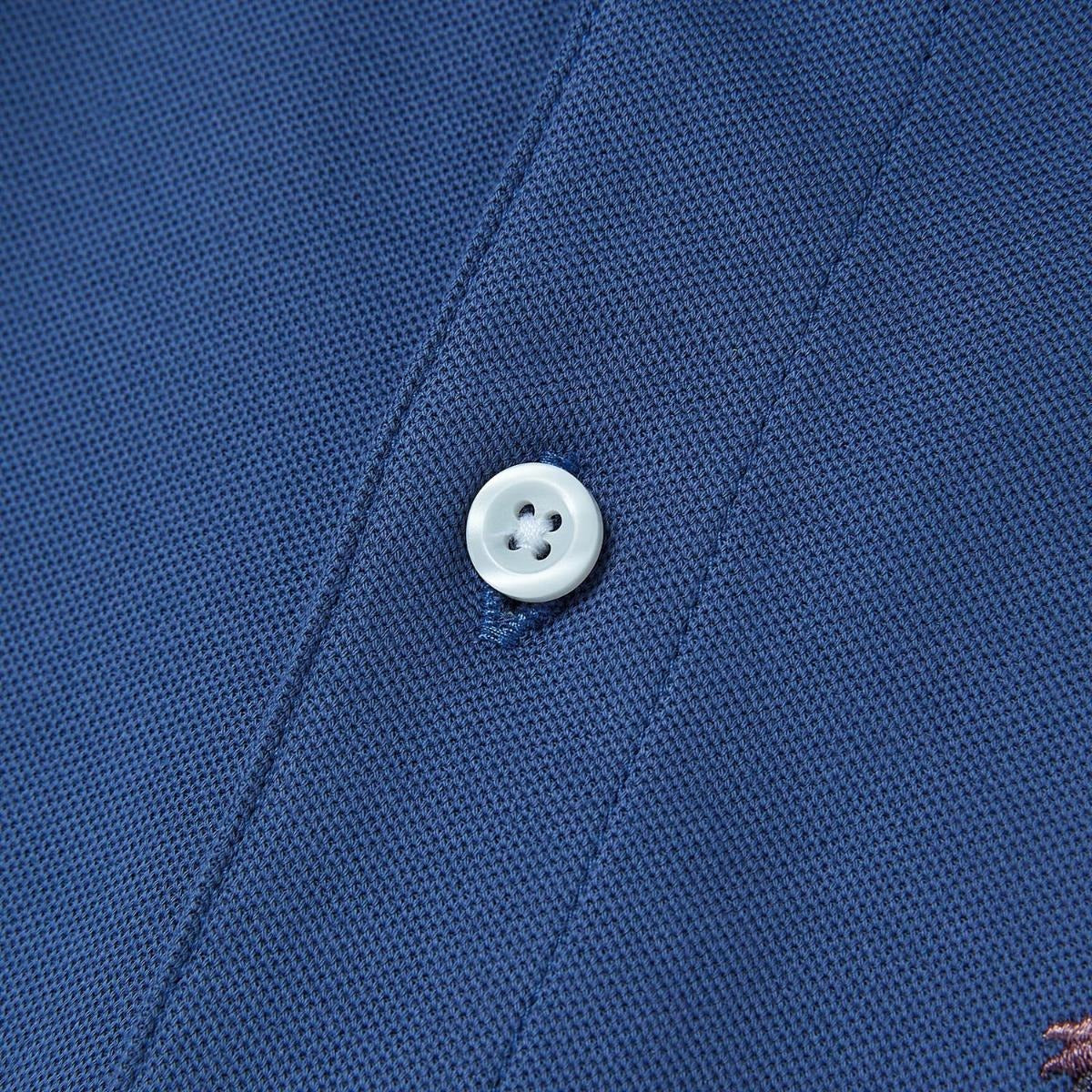 Cotton/Lycra Pique Flat Knitted Collar Short Sleeve Slim Embroidery Lion Polo