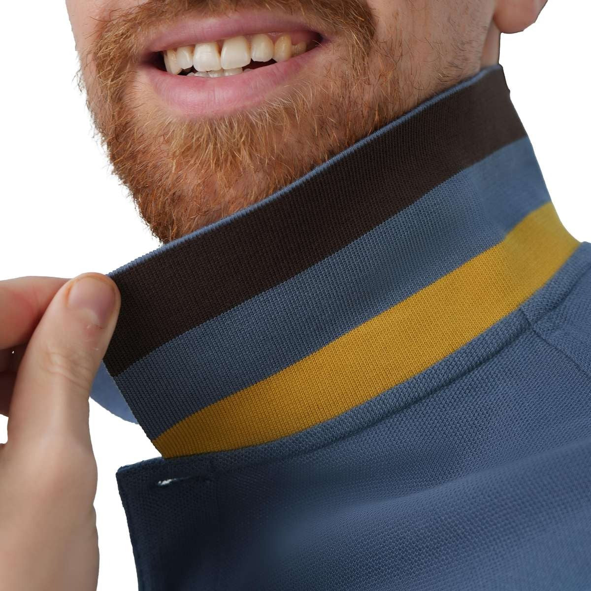 قميص بولو قطني بيكيه بياقة محبوكة مسطحة وأكمام قصيرة وقصة ضيقة مطرزة بلون سادة