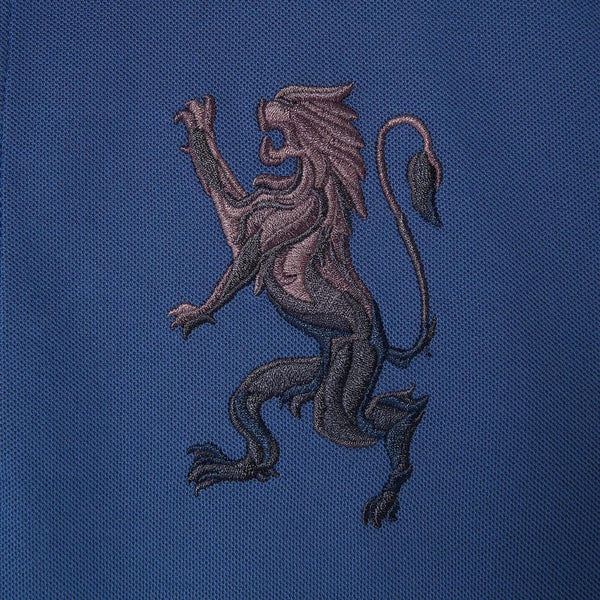 Cotton/Lycra Pique Flat Knitted Collar Short Sleeve Slim Embroidery Lion Polo