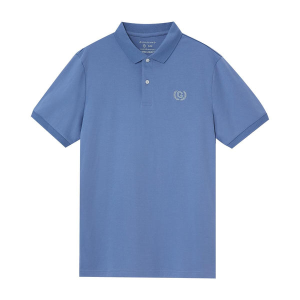 Cotton Interlock Flat Knitted Collar Short Sleeve Slim Embroidery Solid Polo (Liquid Touch)