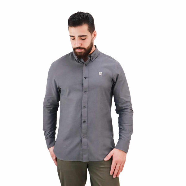 Cotton Oxford Long Sleeve Slim Embroidery Garment Wash Shirt