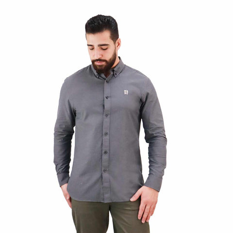 Cotton Oxford Long Sleeve Slim Embroidery Garment Wash Shirt