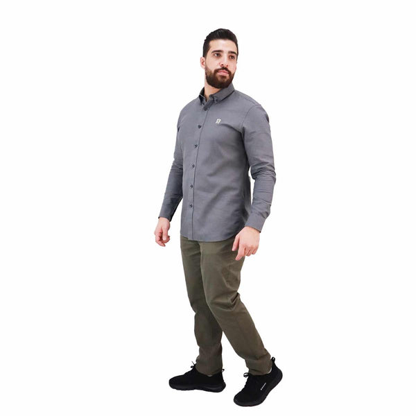 Cotton Oxford Long Sleeve Slim Embroidery Garment Wash Shirt