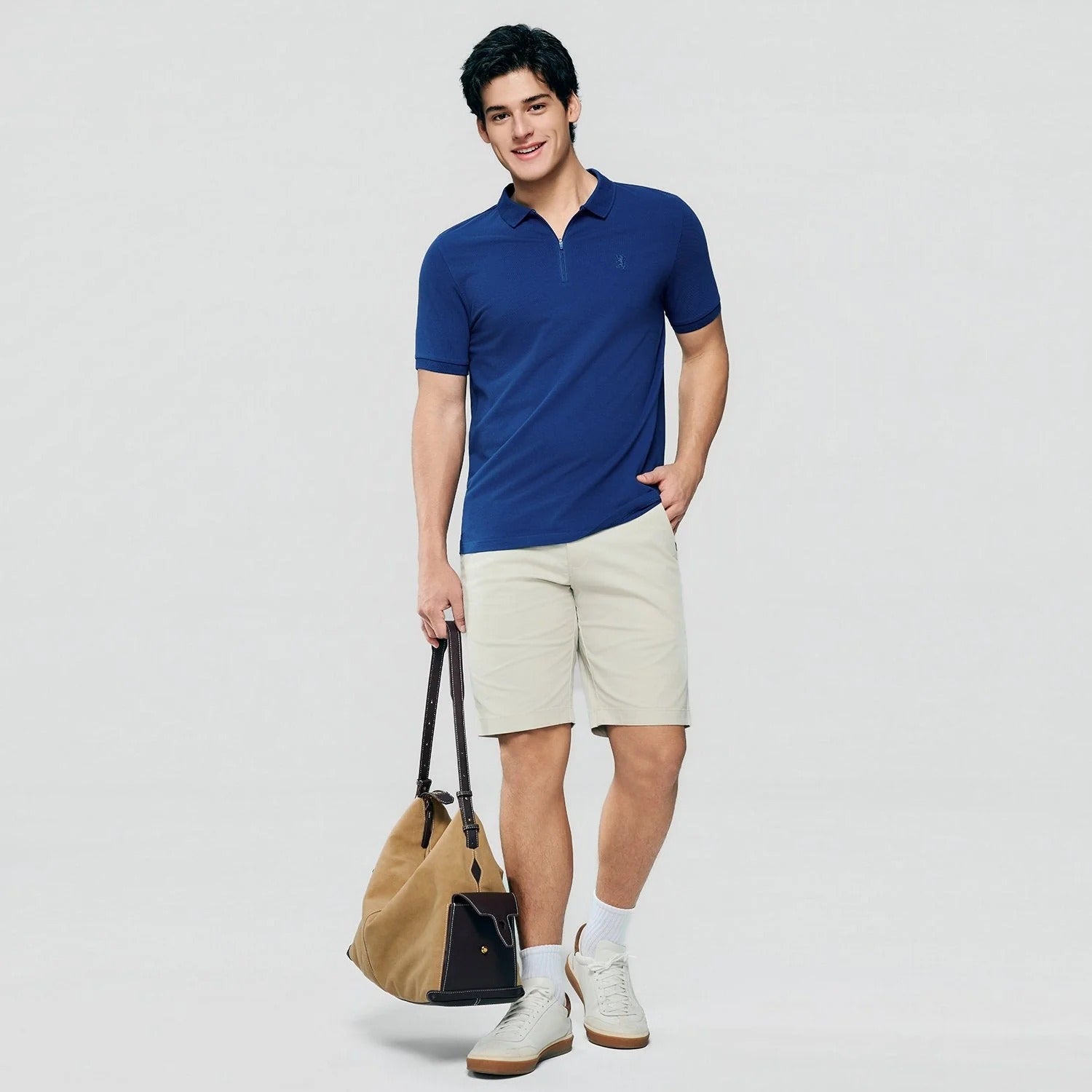 Men's Slim Fit Small Lion Zipper Polo