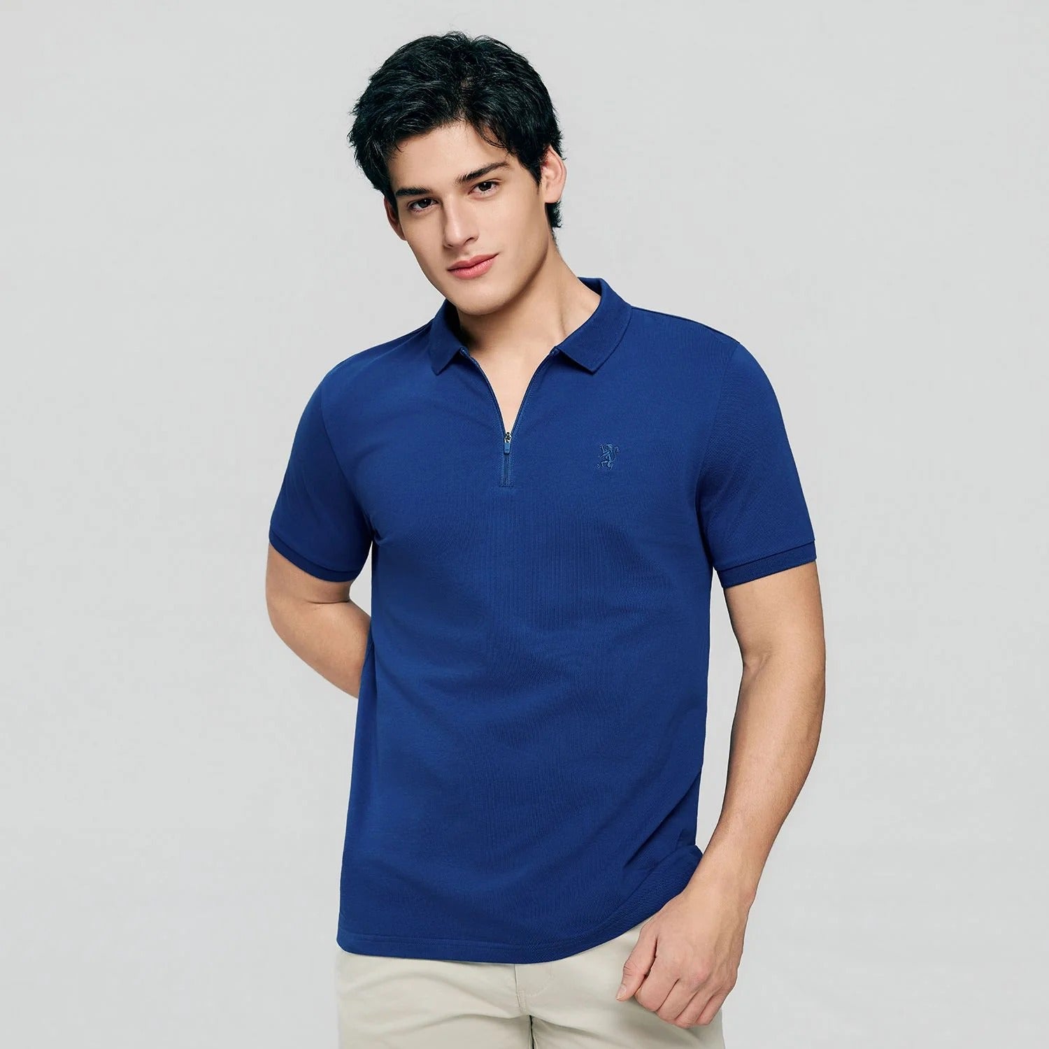 Men's Slim Fit Small Lion Zipper Polo