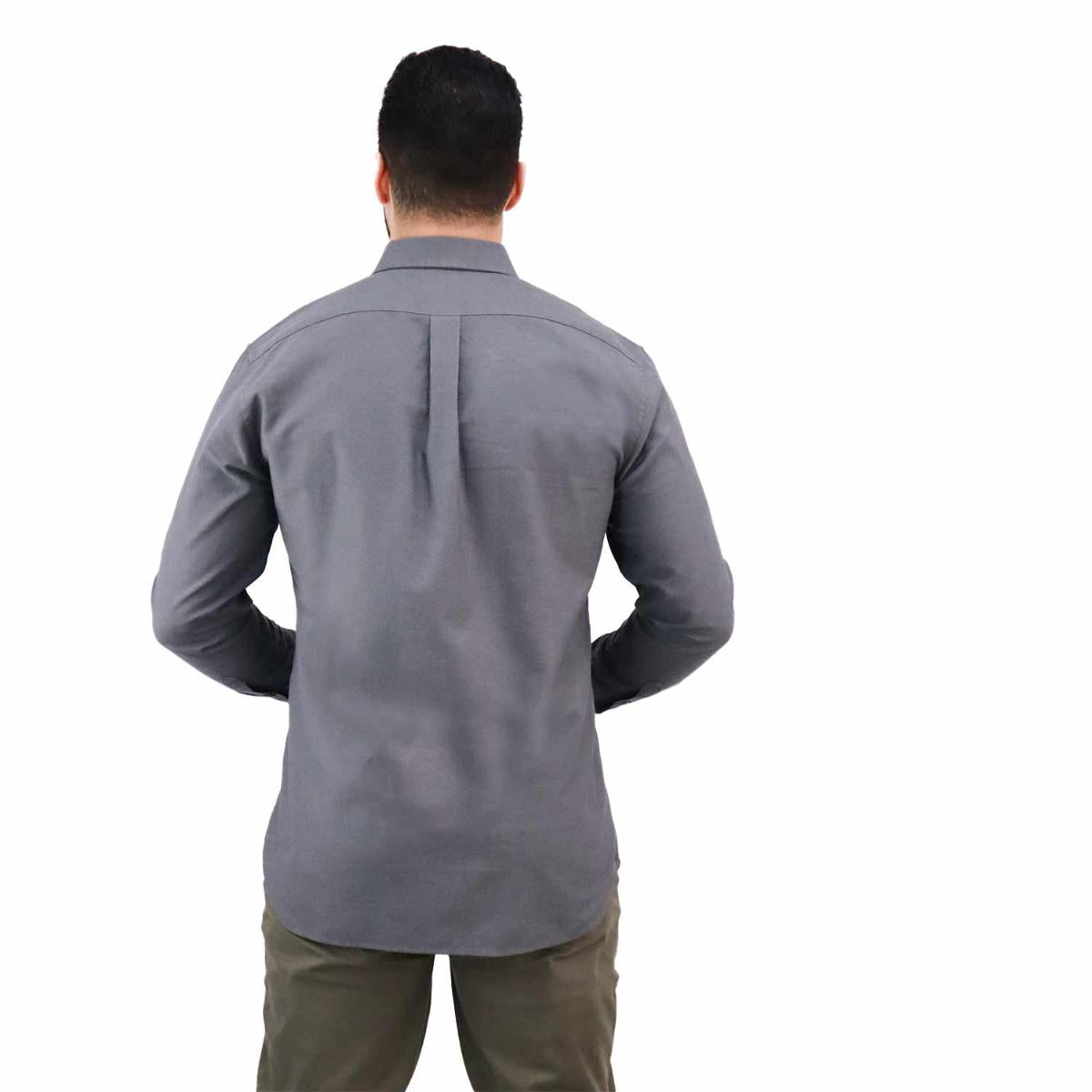 قميص قطني أكسفورد بأكمام طويلة وقصة ضيقة مطرزة، قابل للغسل