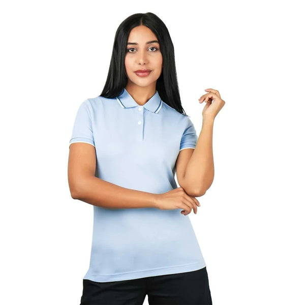 Women Cotton/Lycra Flat Knitted Collar Short Sleeve Classic Slim Solid Polo