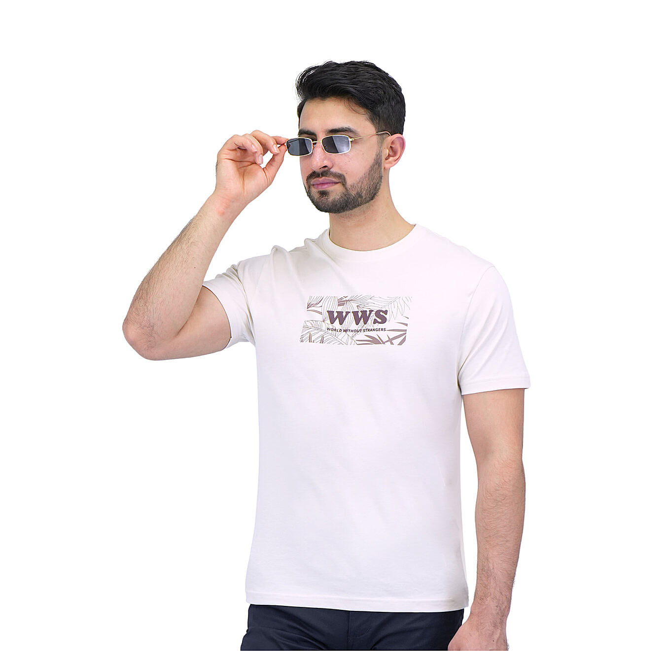 تيشيرت قطني مطبوع بأكمام قصيرة ورقبة دائرية (WWS)