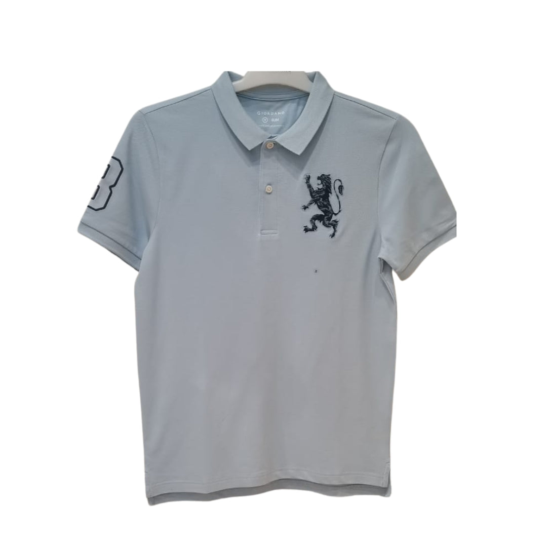 Cotton/Lycra Pique Flat Knitted Collar Short Sleeve Slim Embroidery Lion Polo