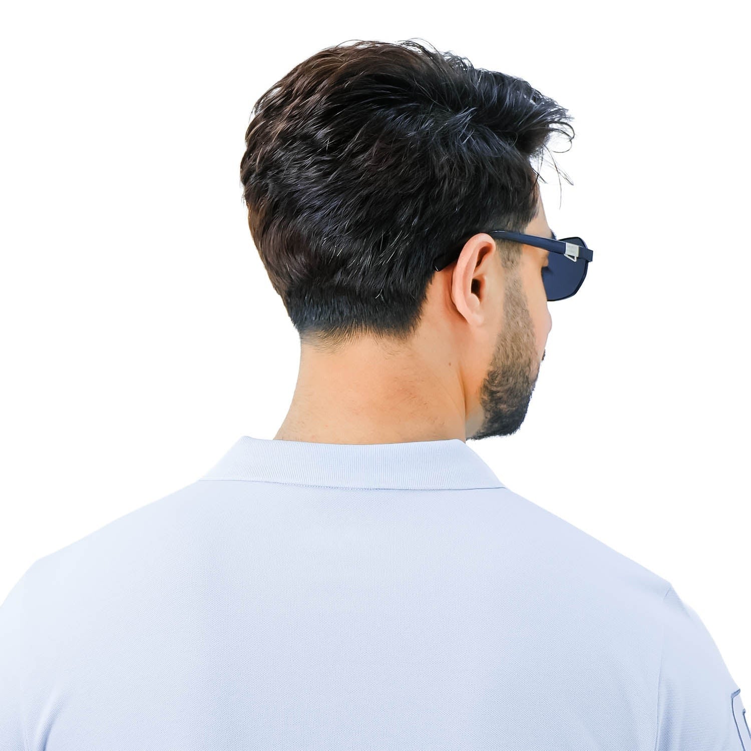 قميص بولو نابليون قصير الأكمام مطرز بتطريز رفيع، مصنوع من قماش البيكيه القطني/الليكرا، بياقة محبوكة مسطحة