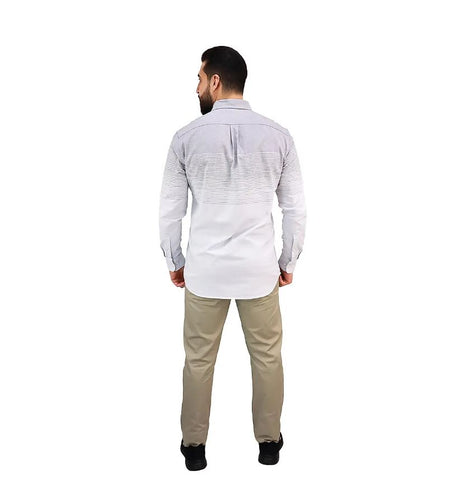 Cotton Oxford Band Collar Long Sleeve Slim Embroidery Garment Wash Shirt