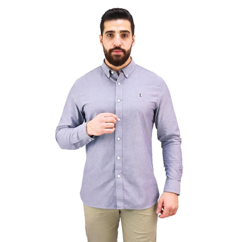 Cotton Oxford Long Sleeve Slim Embroidery Garment Wash Shirt