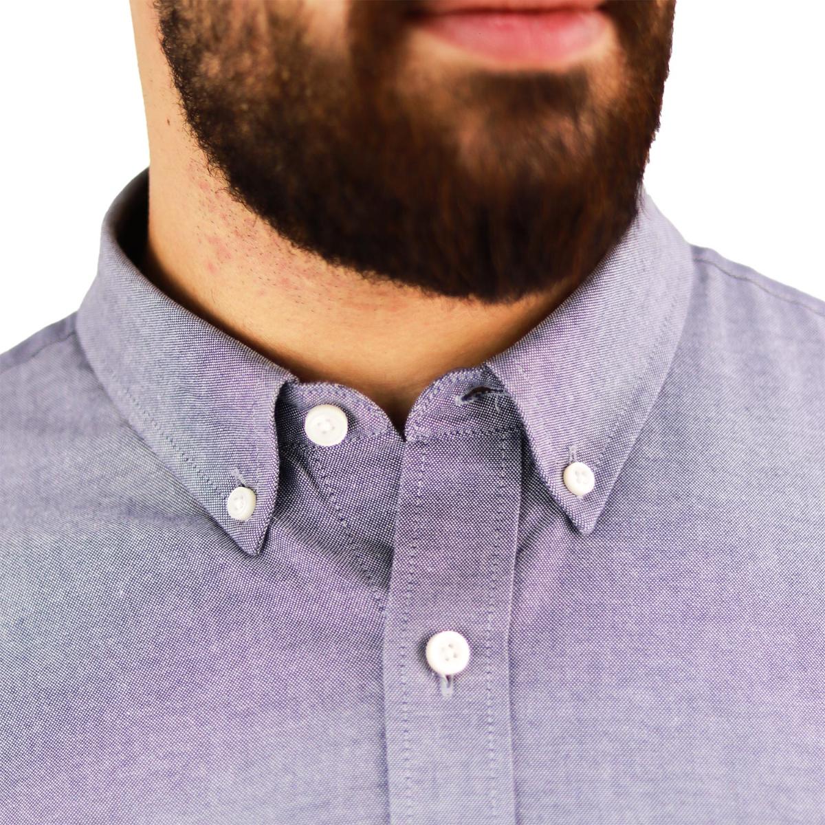 قميص قطني أكسفورد بأكمام طويلة وقصة ضيقة مطرزة، قابل للغسل