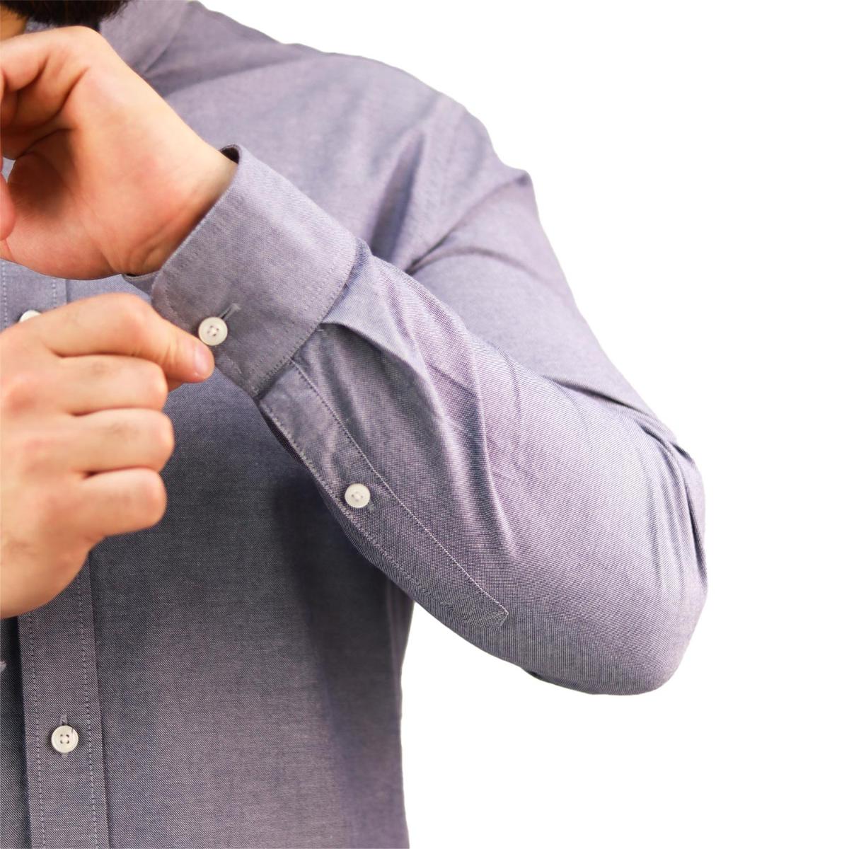 قميص قطني أكسفورد بأكمام طويلة وقصة ضيقة مطرزة، قابل للغسل