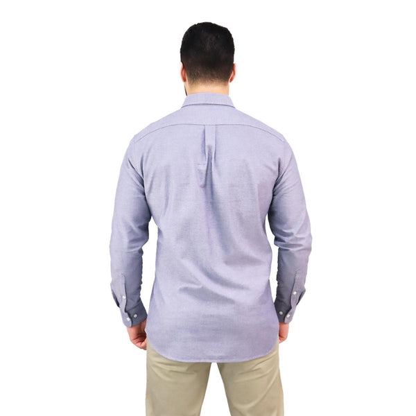 Cotton Oxford Long Sleeve Slim Embroidery Garment Wash Shirt