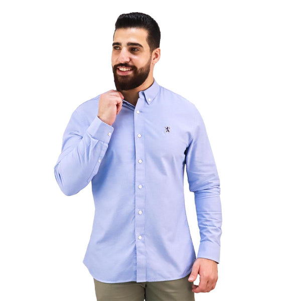 Cotton Oxford Long Sleeve Slim Embroidery Garment Wash Shirt