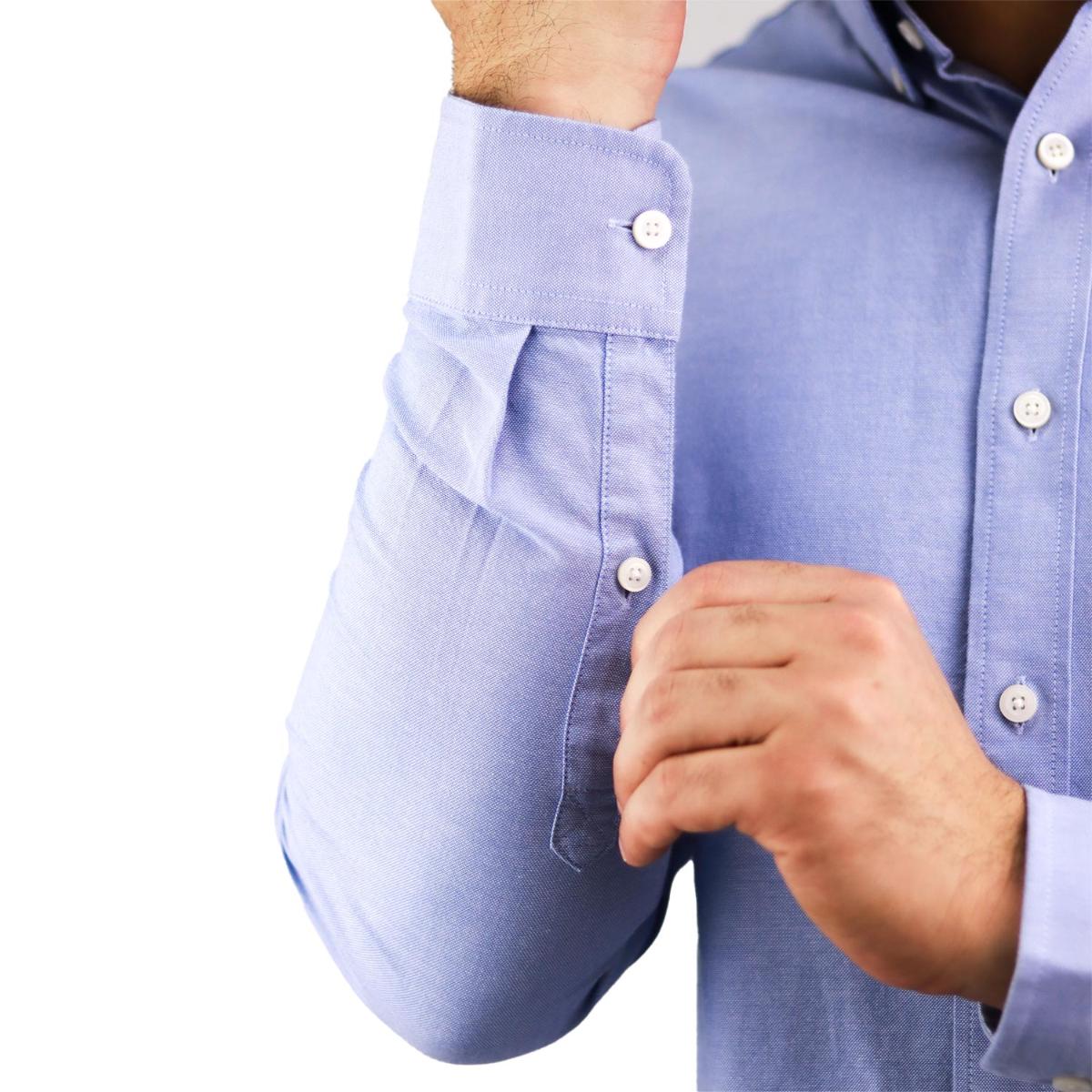 قميص قطني أكسفورد بأكمام طويلة وقصة ضيقة مطرزة، قابل للغسل