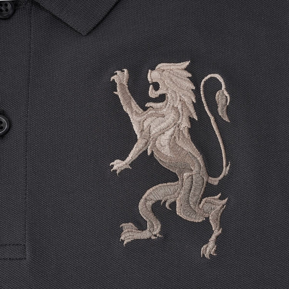 Cotton/Lycra Pique Flat Knitted Collar Short Sleeve Slim Embroidery Lion Polo
