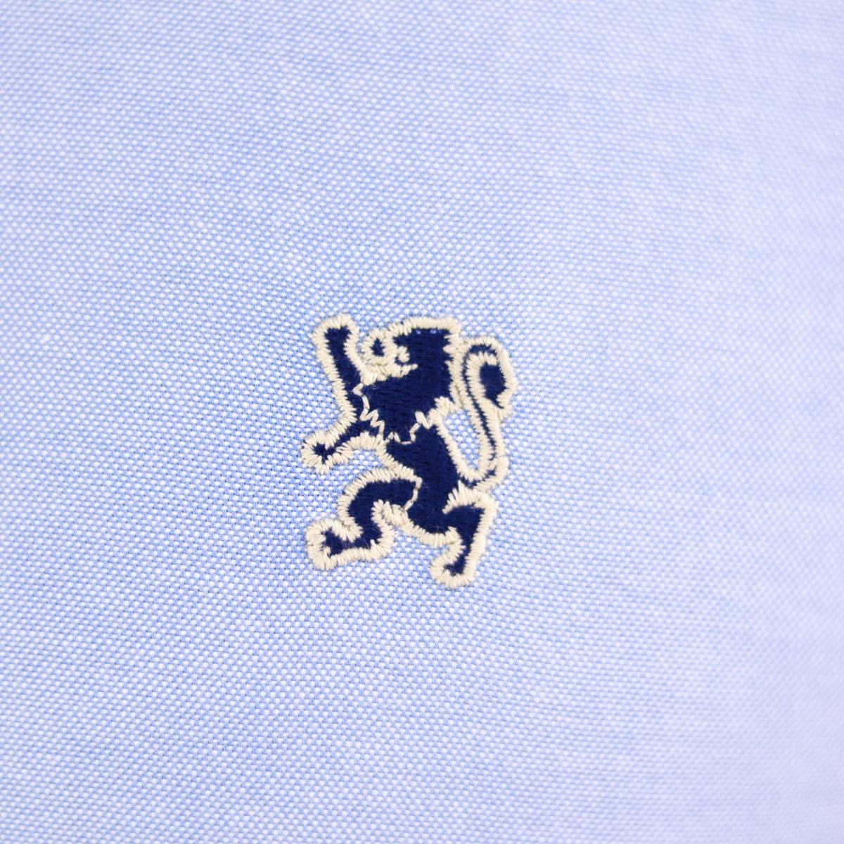 قميص قطني أكسفورد بأكمام طويلة وقصة ضيقة مطرزة، قابل للغسل