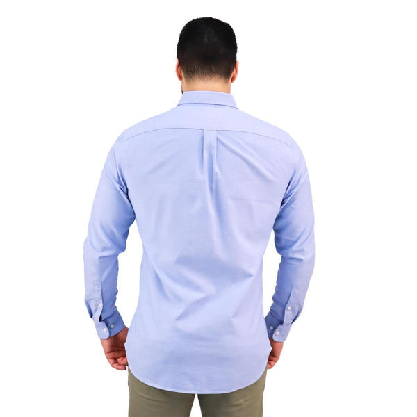 Cotton Oxford Long Sleeve Slim Embroidery Garment Wash Shirt