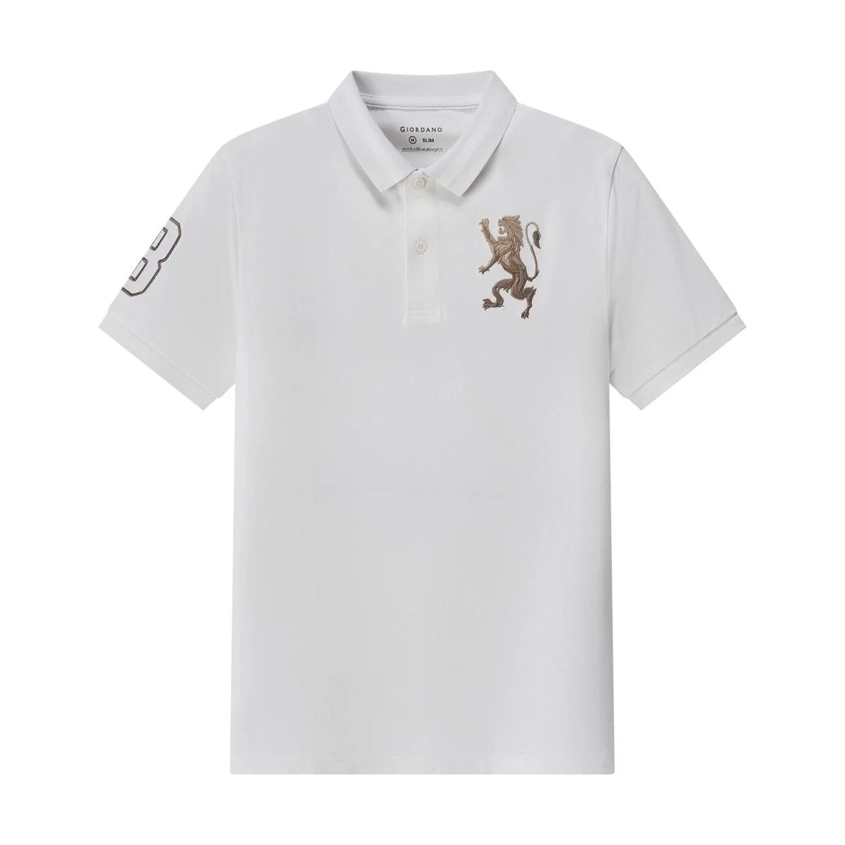 Cotton/Lycra Pique Flat Knitted Collar Short Sleeve Slim Embroidery Lion Polo